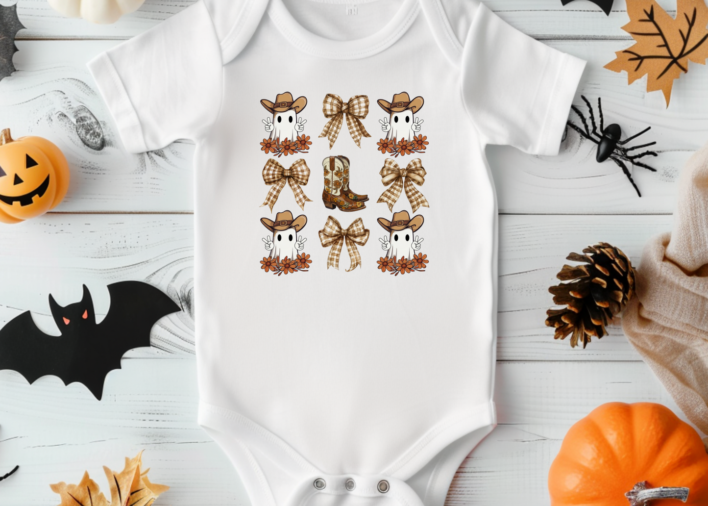 Country Ghost, Bows and Cowgirl Boots Onesie